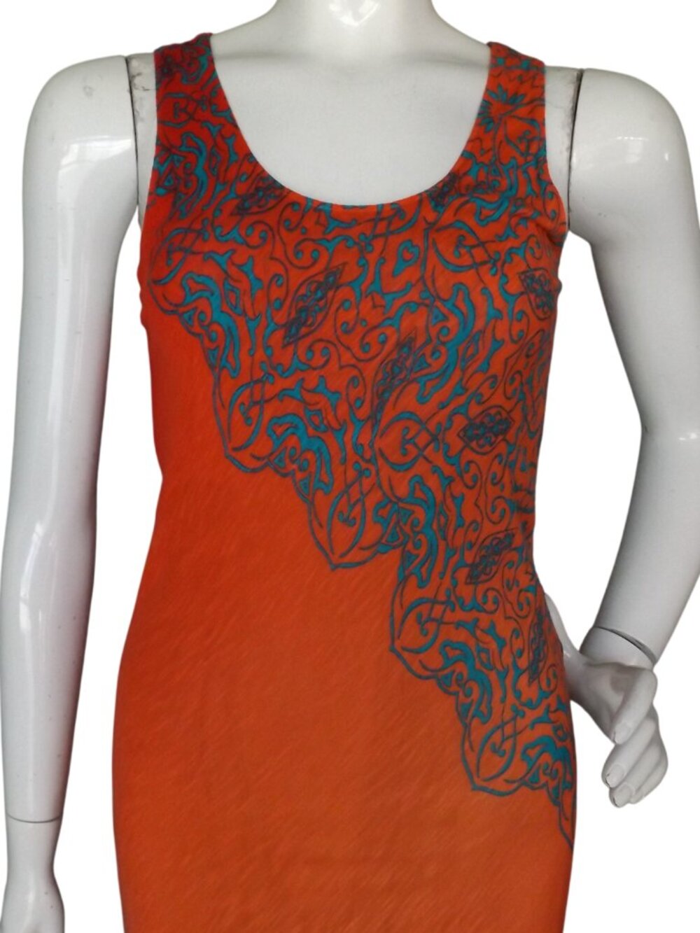 TOMMY BAHAMA Maxi Tank Dress, M, Red-Orange/Teal swirl pattern,Rayon, Scoop neck - Picture 2 of 12